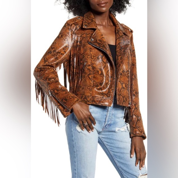 Blank NYC Jackets & Blazers - BLANK NYC WORD OF MOUTH SNAKE PRINT FAUX LEATHER FRINGE ZIP UP JACKET SIZE SMALL
